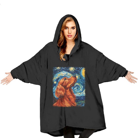 Irish Setter Dog Starry Night Painting Blanket Hoodies