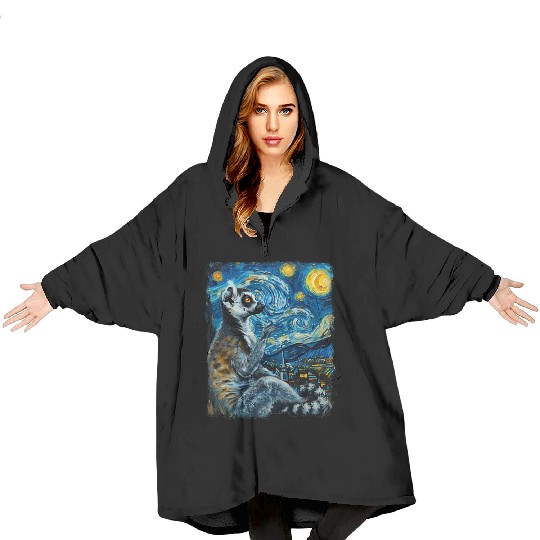 Lemur Ring Tailed Starry Night Painting Blanket Hoodies