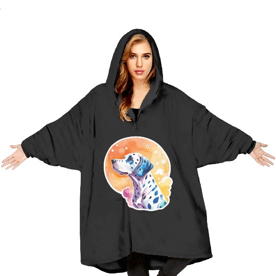 Dalmatian Dog Watercolor Blanket Hoodies