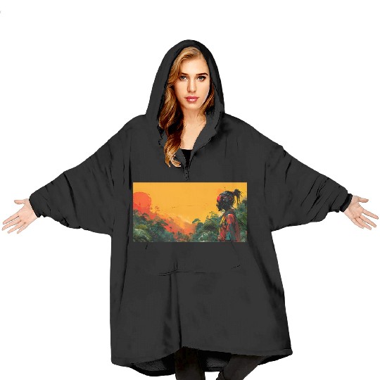 Digital Warrior: Tropical Twilight Blanket Hoodies