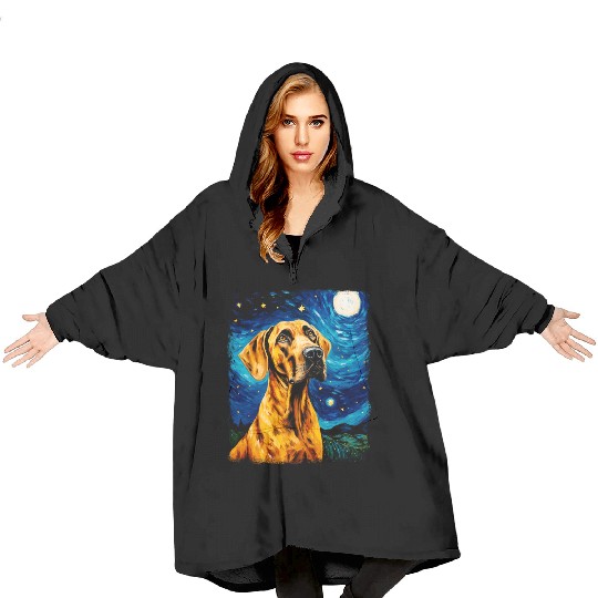 Great Dane Dog Starry Night Painting Blanket Hoodies