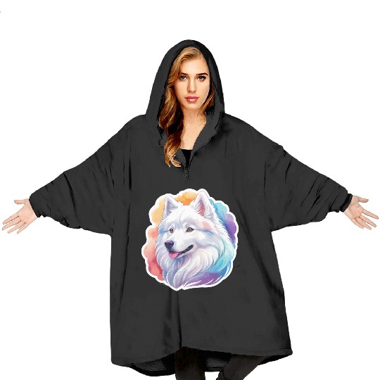 Samoyed Dog Watercolor Blanket Hoodies