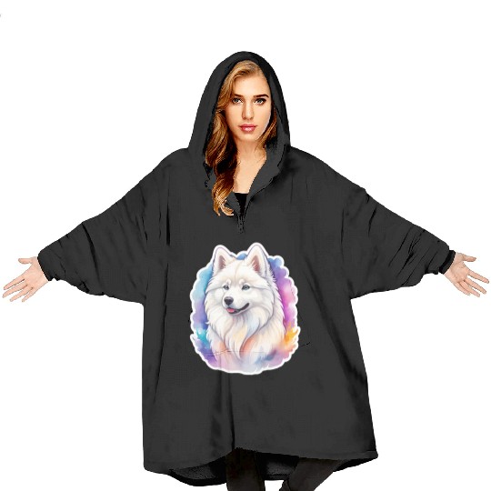 Samoyed Dog Watercolor Blanket Hoodies