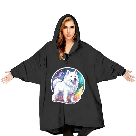 Samoyed Dog Watercolor Blanket Hoodies