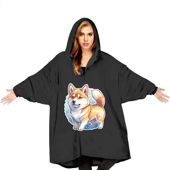 Shiba Inu Watercolor Blanket Hoodies