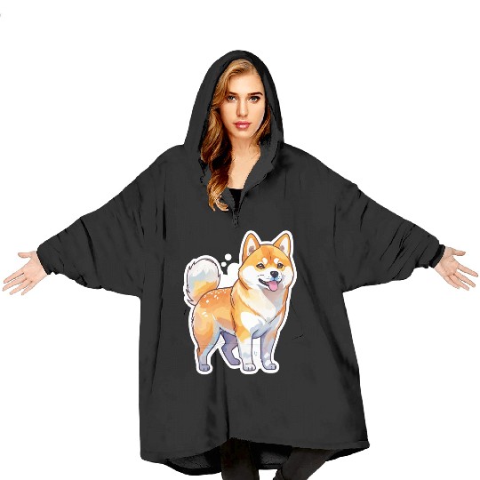 Shiba Inu Watercolor Blanket Hoodies