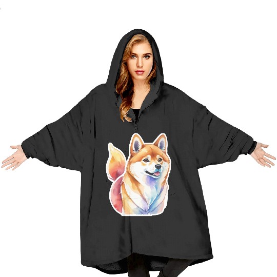 Shiba Inu Watercolor Blanket Hoodies