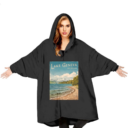 Vintage Travel Lake Geneva Switzerland Retro Blanket Hoodies