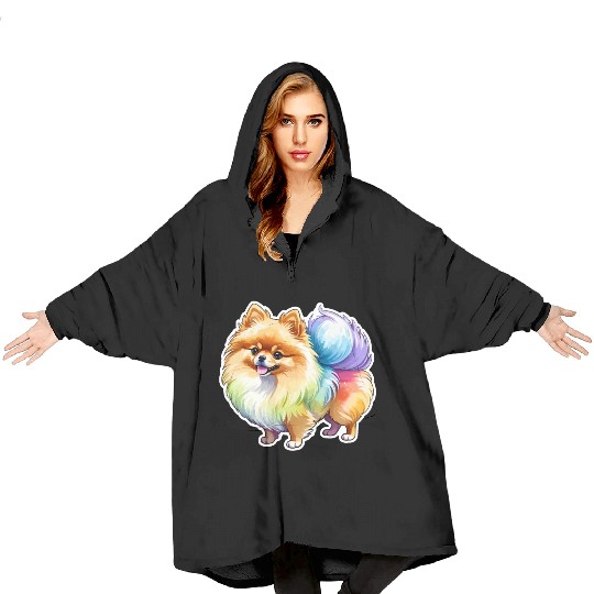 Pomeranian Watercolor Blanket Hoodies