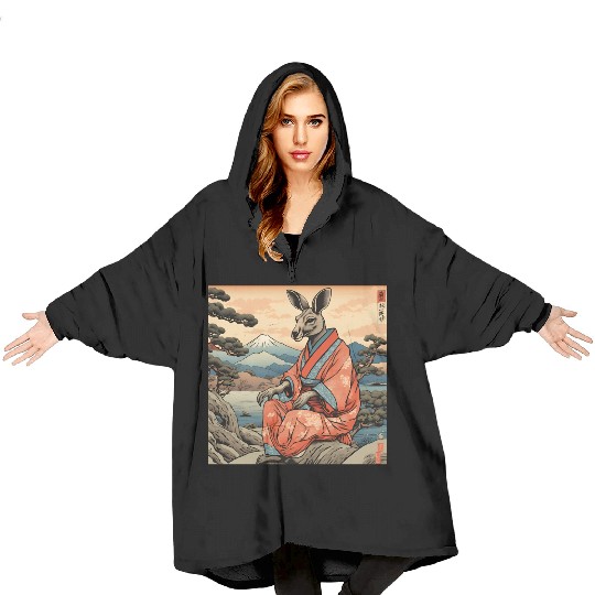 Retro Kangaroo Prank Design Blanket Hoodies