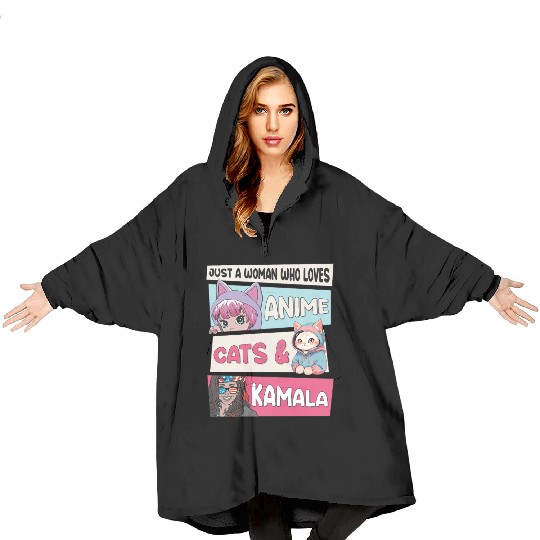 Cat Ladies for Kamala - Anime, Cats and Kamala 24 Blanket Hoodies