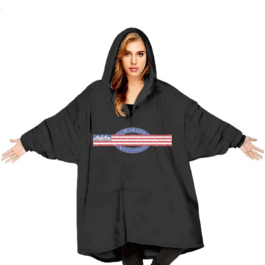 Colorado Mountain and USA Flag Grey Blanket Hoodies