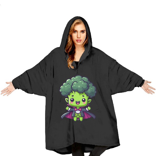 Cute Halloween Broccoli Vampire Cartoon Green Blanket Hoodies