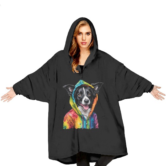 Border Collie Blanket Hoodies Dog Colorful Funny Animal Pri