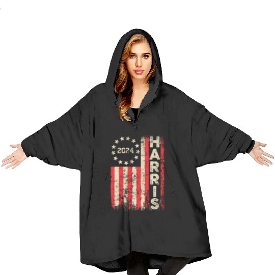 Kamala Harris 2024 For President Campaign US Flag Blanket Hoodies
