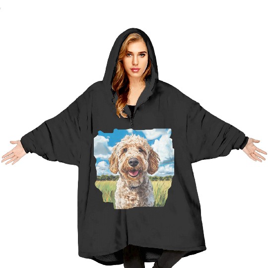 Labradoodle Field Nature Golden Doodle Watercolor Blanket Hoodies