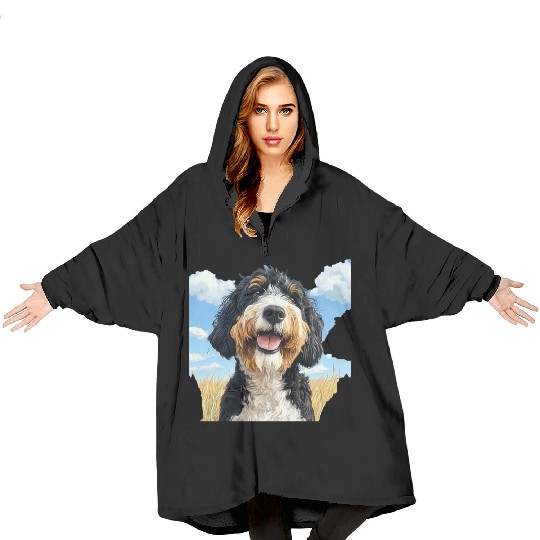 Bernedoodle Field Nature Bernedoodle Watercolor 2 Blanket Hoodies
