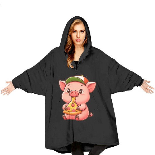 Funny pig pizza cartoon farmer agriculture Blanket Hoodies