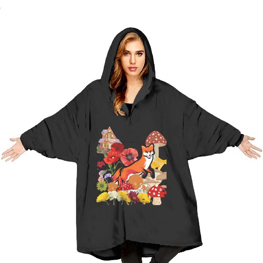Cute Flower Fox Blanket Hoodies, Vintage Floral Cottagecore
