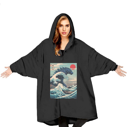 Kaiju Monster Japanese Great Wave Anime Graphic Blanket Hoodies
