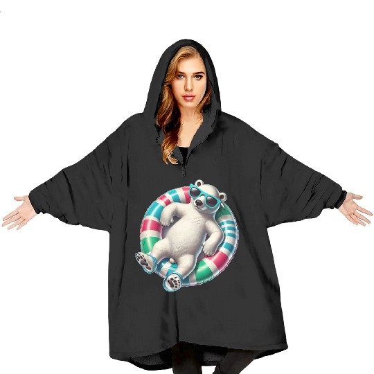A relaxed polar bear on a swimming ring Blanket Hoodies