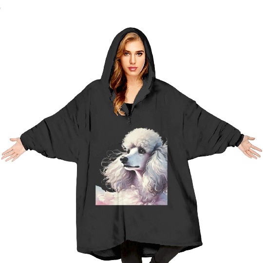 Elegant Poodle in Soft Watercolors Blanket Hoodies