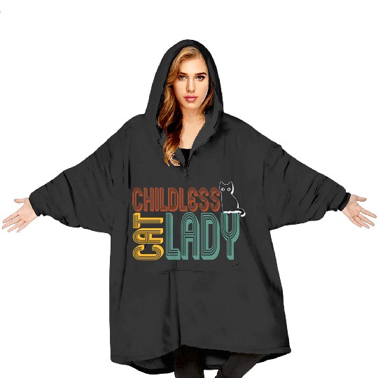 childless cat lady Kamala Harris 2024 Blanket Hoodies