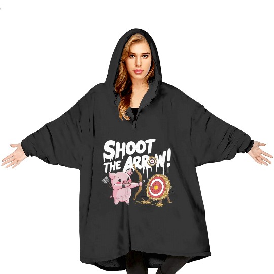 A pink piglet aiming a bow an arrow Blanket Hoodies