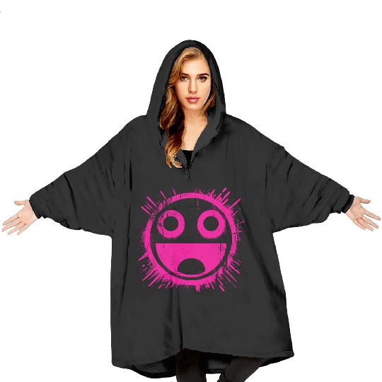 Pink Joyful Face Blanket Hoodies