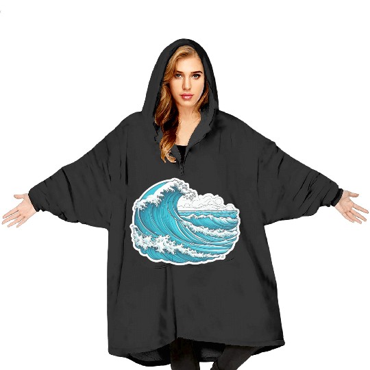 Serene Blue Ocean Waves Blanket Hoodies