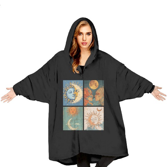 Moon and Sun Tarot Card Designed Look Blanket Hoodies