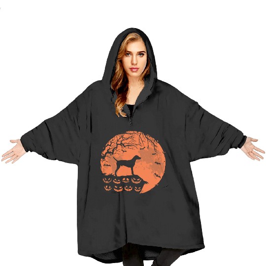 Weimaraner And Moon Halloween Funny Dog Lover Gift Blanket Hoodies