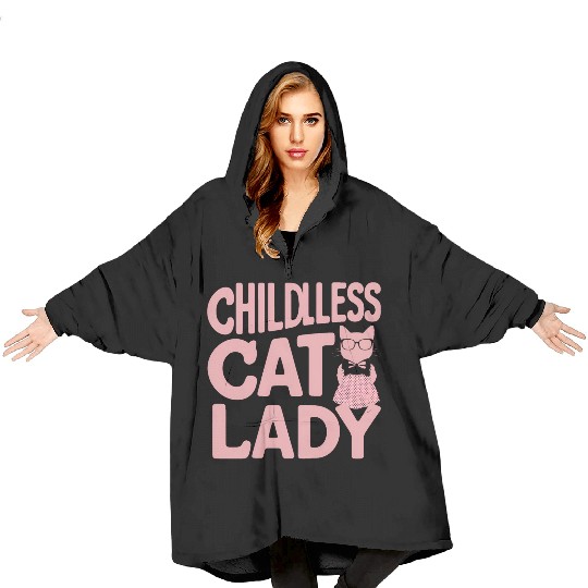 Childless Cat lady Kamala Harris Blanket Hoodies