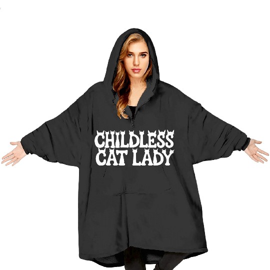 Childless Cat lady Kamala Harris Blanket Hoodies