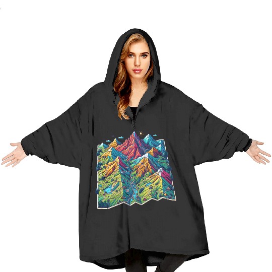 Mountain Adventure Map, Adventure Apparel Blanket Hoodies