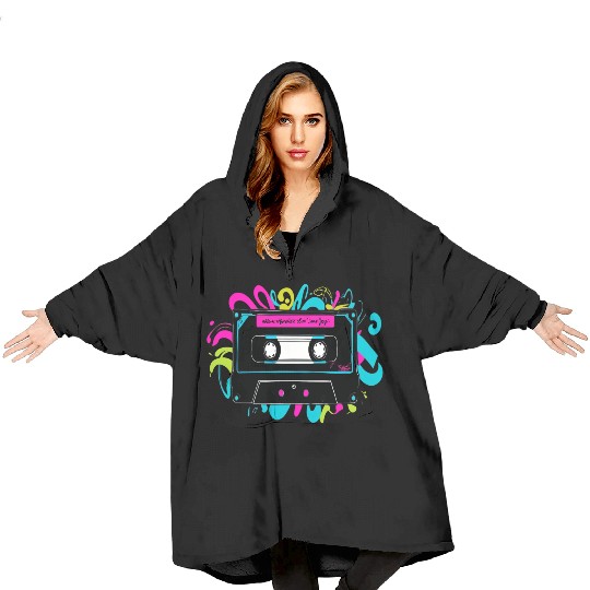 Retro Neon Cassette Tape with Vibrant Splash Blanket Hoodies