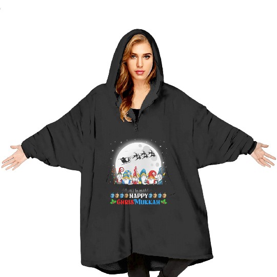 Happy Chrismukkah Gnomes Christmas Hanukkah Blanket Hoodies