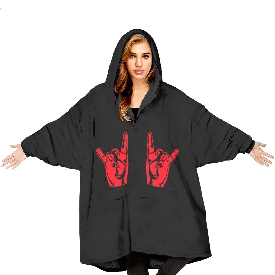 Two heavy metal hard rock horn finger hand gesture Blanket Hoodies