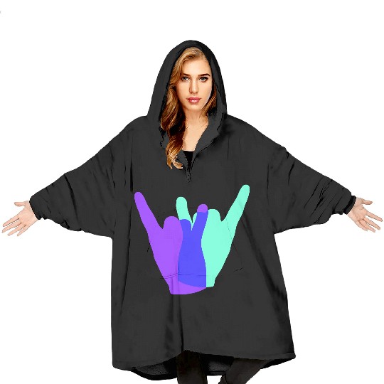 Two heavy metal hard rock horn finger hand gesture Blanket Hoodies