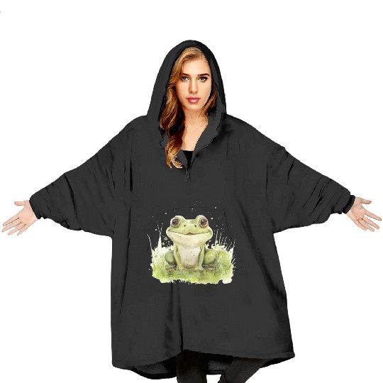 Cute Baby Frog Watercolor Blanket Hoodies