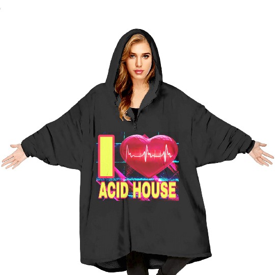 I LOVE ACID HOUSE YELLOW FONTS Blanket Hoodies