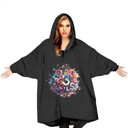 Abstract Lucky number and 3d line Blanket Hoodies