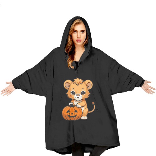 baby lion with a halloween pumpkin Blanket Hoodies