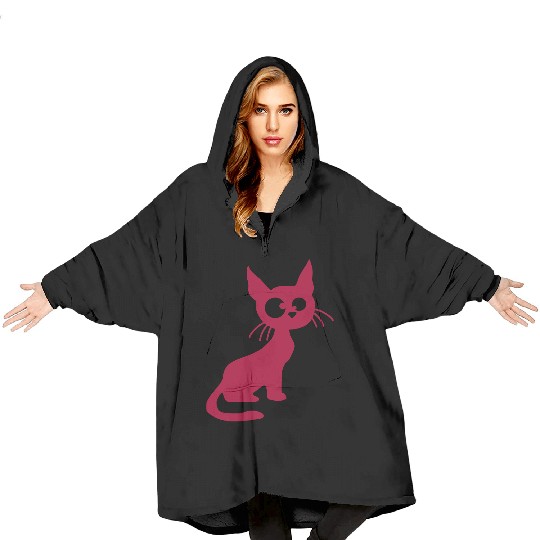 Crazy Cat Squinting Funny Eyes Grimace Fun Cartoon Blanket Hoodies