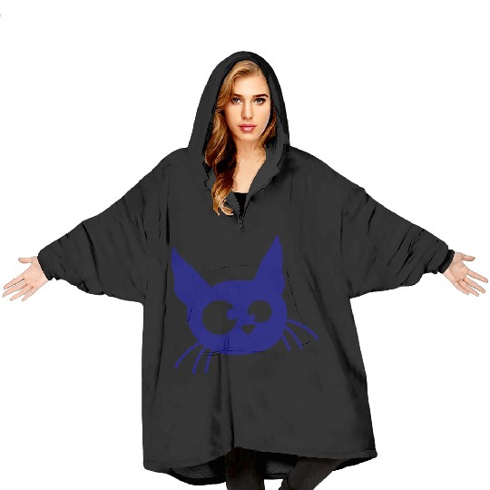 Crazy Cat Squinting Funny Eyes Grimace Fun Cartoon Blanket Hoodies