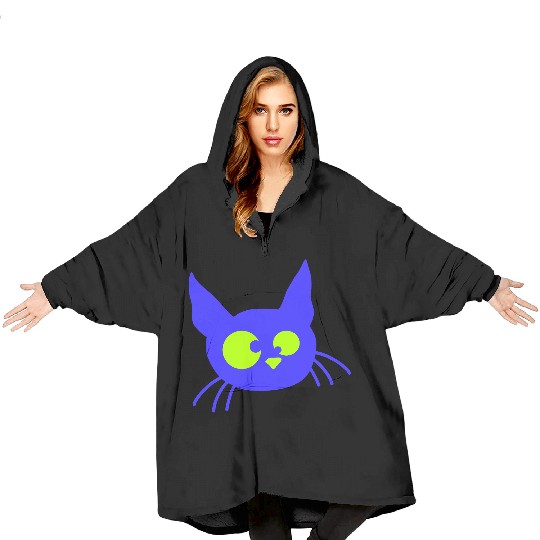 Crazy Cat Squinting Funny Eyes Grimace Fun Cartoon Blanket Hoodies