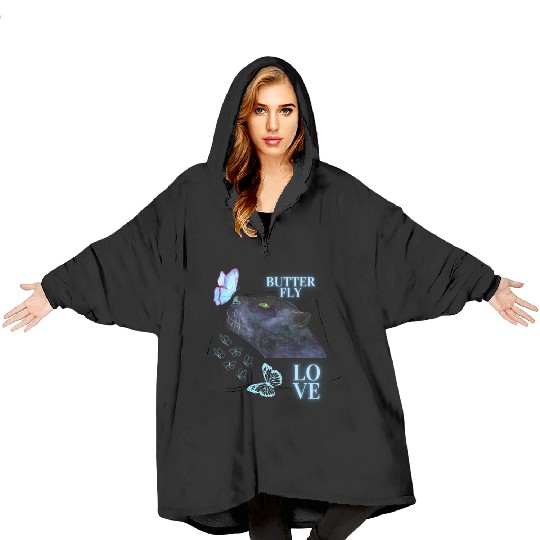 black panther lover butterfly Blanket Hoodies
