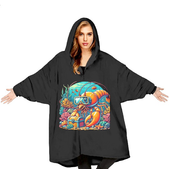 Shrimp Exploration-Underwater Adventure Blanket Hoodies
