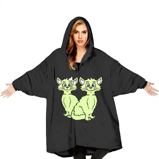 Two Cats 2 Romantic Love Valentine's Day Couple Blanket Hoodies