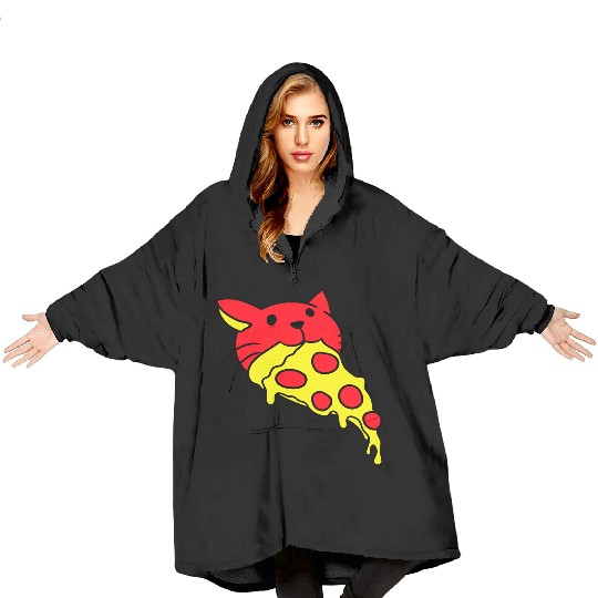 Cat Eats Yummy Salami Pizza Hunger Fast Food Mouth Blanket Hoodies